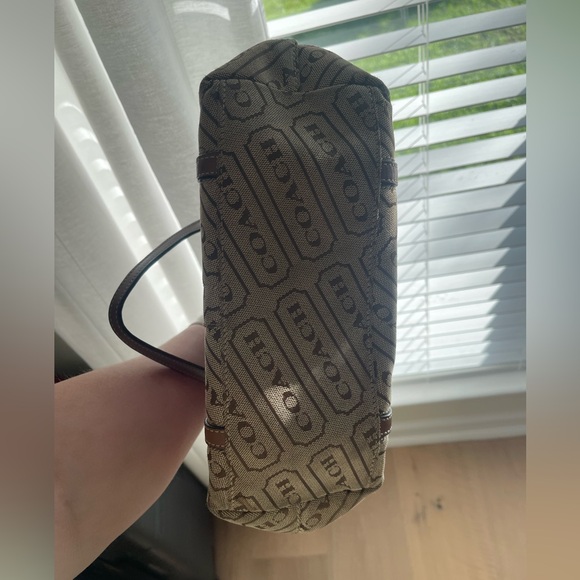 Coach Lozenge Brown Canvas Leather Trim Stripe Zipper Closure Tote Bag - Picture 5 of 5